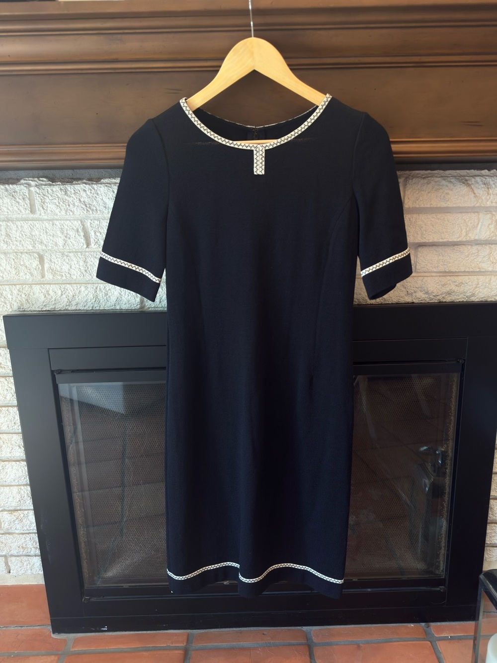 St. John Collection Navy Midi Knit Shift Dress with White Trim